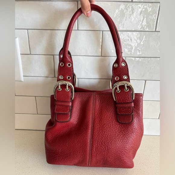 Tignanello Red Leather Handbag Tote Purse Shoulder Bag Womens Vintage - Picture 1 of 10